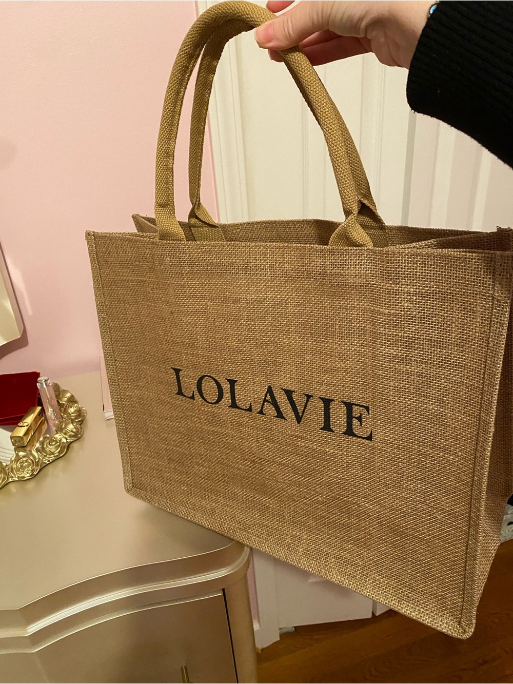 Lolavie Jennifer Aniston brown jute tote bag